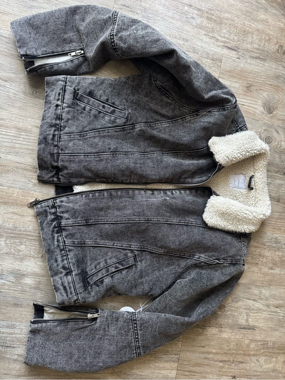 Womens Gray Sherpa Collar Denim Jacket